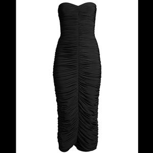 Black midi slinky ruched dress - size L